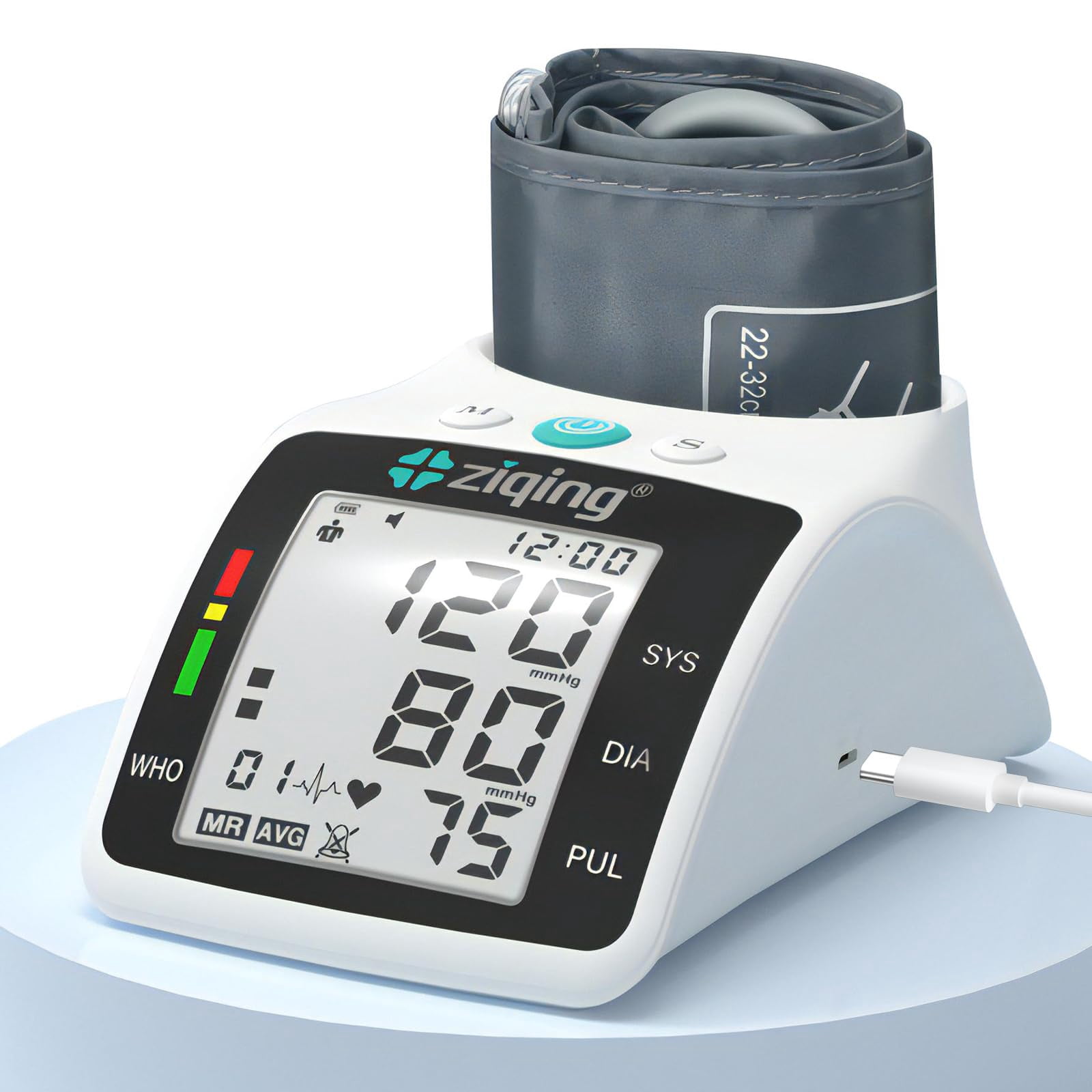 ZIQING Automatic Digital Upper Arm Blood Pressure Monitor with Large LED Display & Adjustable Extra Large Cuff