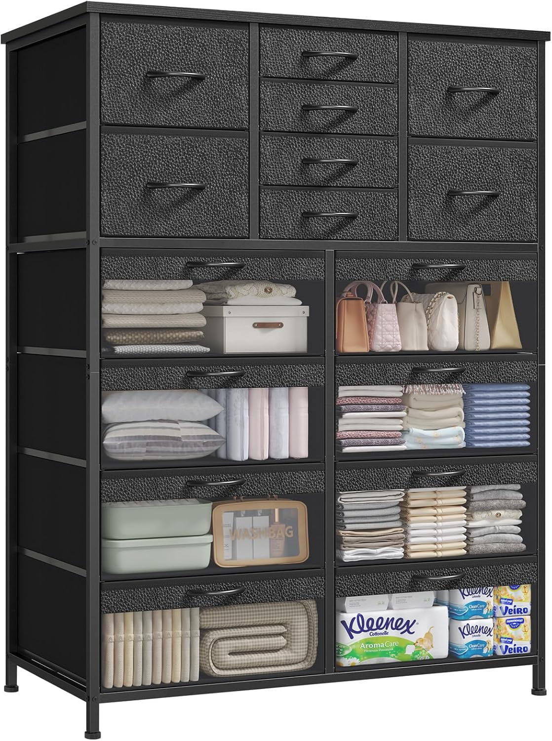 ZIRAV 16 Drawer Dresser, 8 Clear & PU Reversible Drawers, Tall Dresser ...