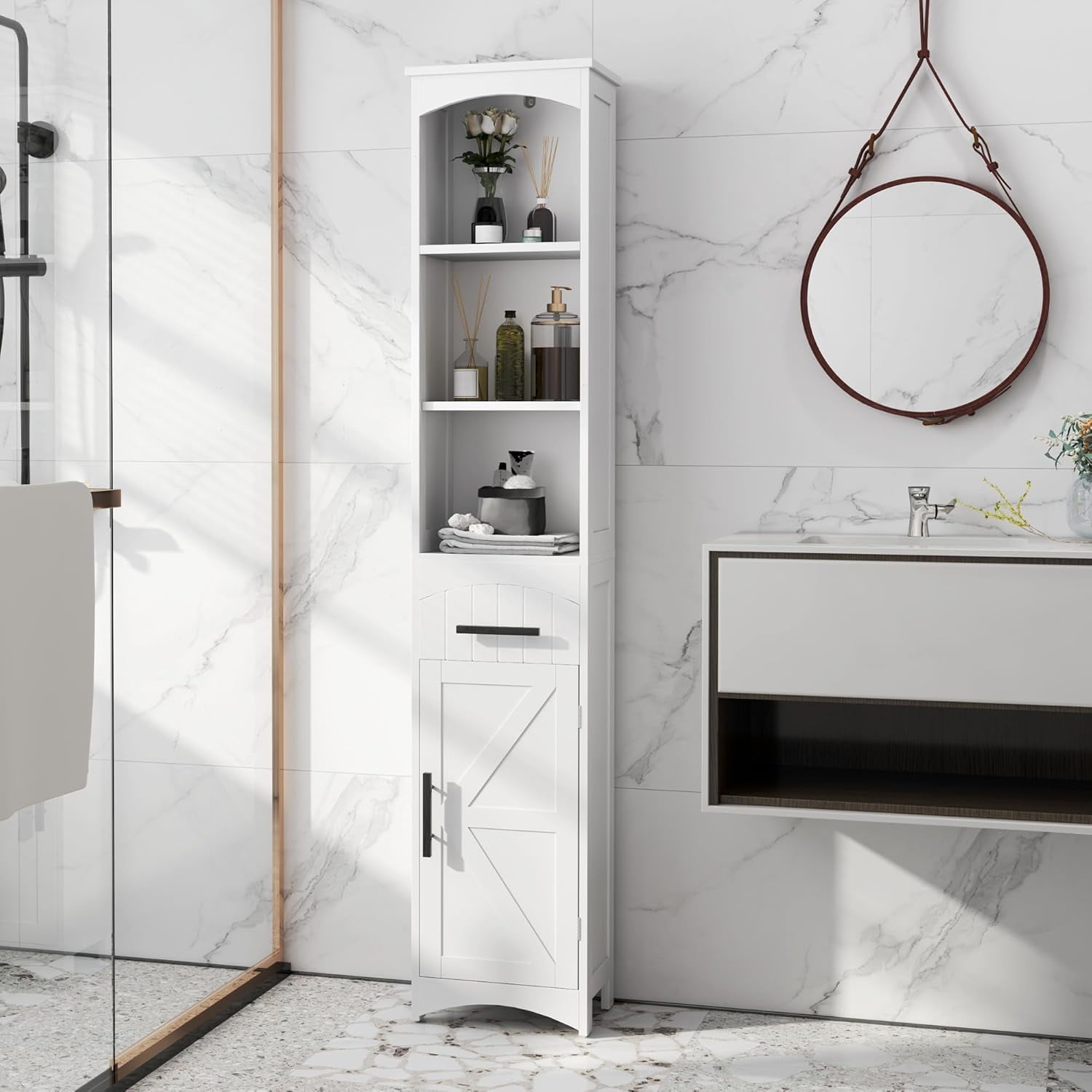 ZIRAV Tall Bathroom Storage Cabinet, Farmhouse Narrow Bathroom Storage ...