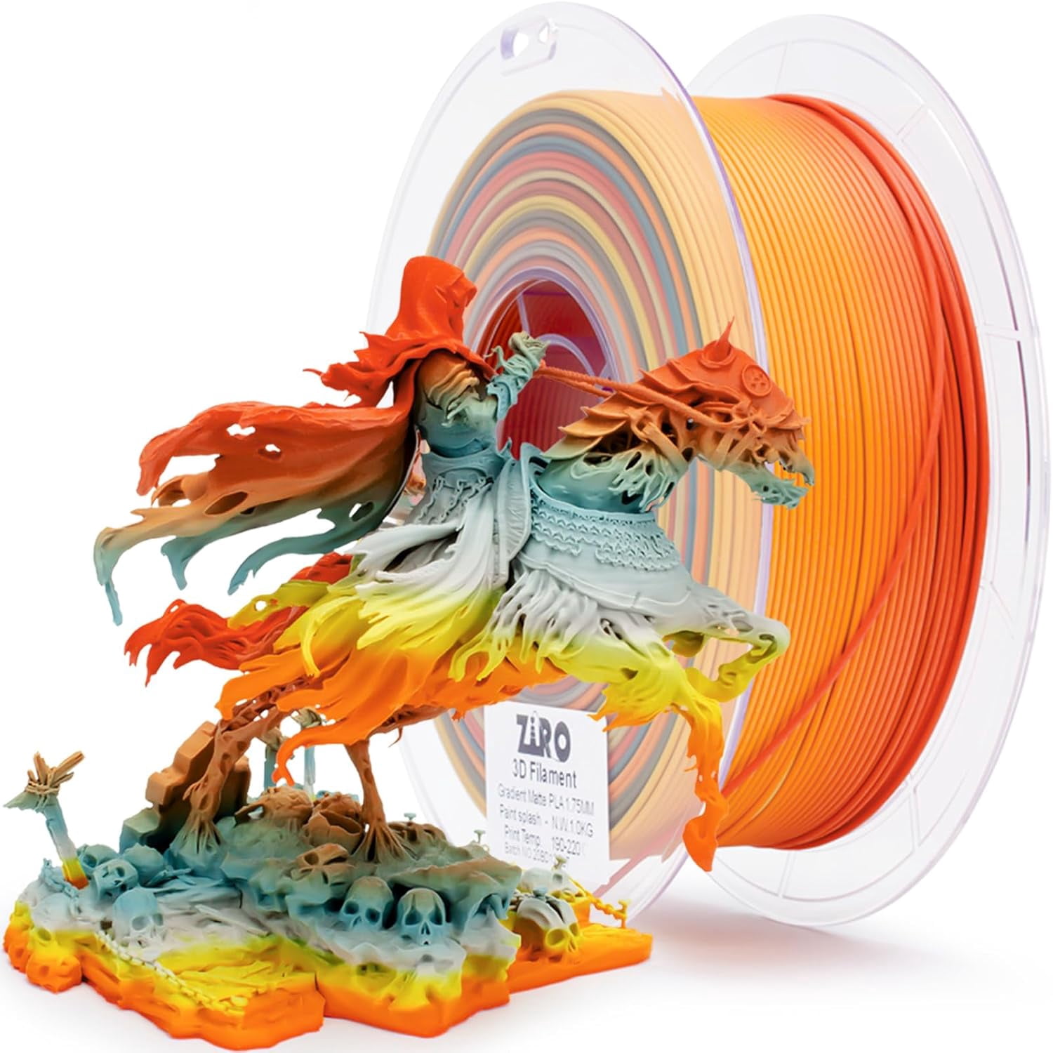 ZIRO 3D Printer Filament PLA, Fast Color Changing (Matte), Change by Length Fit Most FDM Printers, Matte Finish Rainbow Material 1KG/ 2.2lbs Spool, Paint Splash