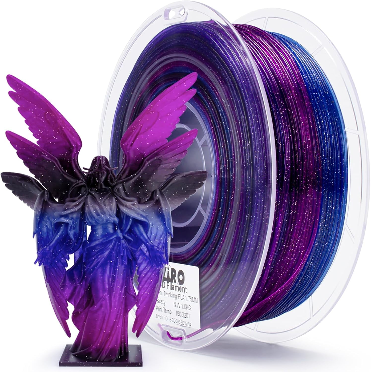 ZIRO Fast Color Changing Twinkling PLA, 1.75mm Filament, Sparkle Glitter with Colorful Transluent 3D Printing Material,1kg Spool, Dimensional Accuracy +/-0.03mm, Galaxy