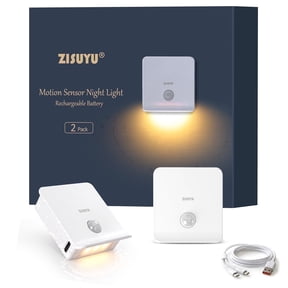 ZISUYU 2-Pack Rechargeable Motion Sensor LED Night Light,Battery Operated Lights Indoor for Adults & Kids,3000K,Warm