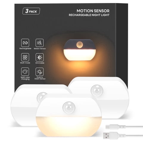ZISUYU 3-Pack 700mAh Mini Rechargeable Motion Detectors LED Night Lights for Adults & Kids