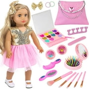 ZITA ELEMEN 18 Inch Girl Doll Accessories Clothes Makeup Set 19 Pcs - American Doll Dress with Makeup Stuff for My Our Life Journey Generation Girl Doll Clothes and Accessories