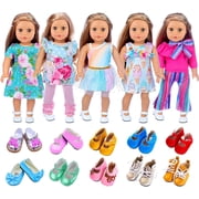 ZITA ELEMENT 18 inch Doll Clothes Outfits - 5 Daily Costumes Clothes + 2 Random Style Doll Shoes for 18 inch Dolls