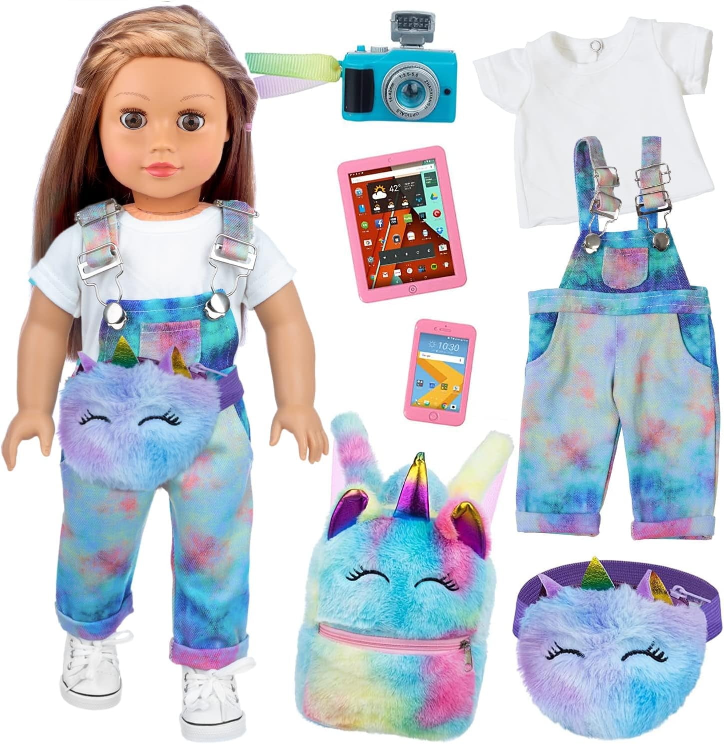 ZITA ELEMENT 18 Pcs American 18 inch Doll Accessories - 18 inch Doll Clothes Set, Cute Doll Backpack, Notebook and Other AccessoriesNo Doll