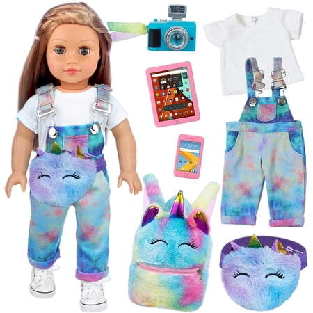 ZITA ELEMENT 18 Pcs American 18 inch Doll Accessories - 18 inch Doll Clothes Set, Cute Doll Backpack, Notebook and Other Accessories(No Doll)
