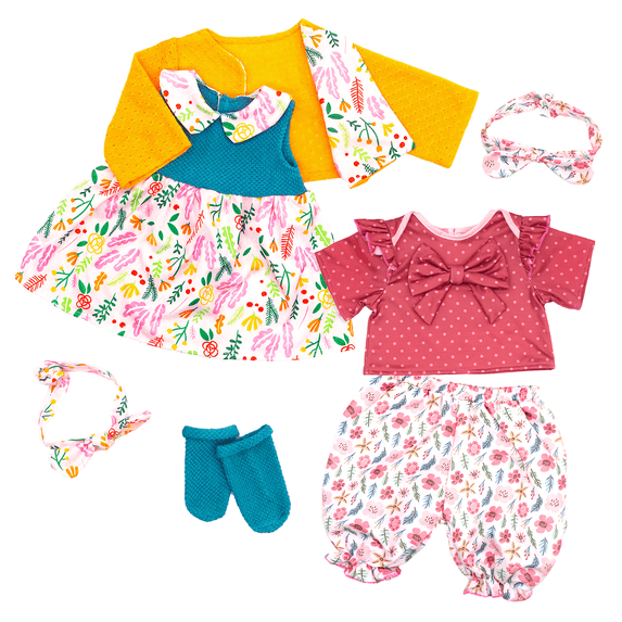 ZITA ELEMENT 2 Set Doll Clothes for 20-22 Inch Dolls, 20 Inch Baby Doll Clothes Accessories 7 Pcs Include Dress Coat Outfits, Headbands, Socks, Top and Pants