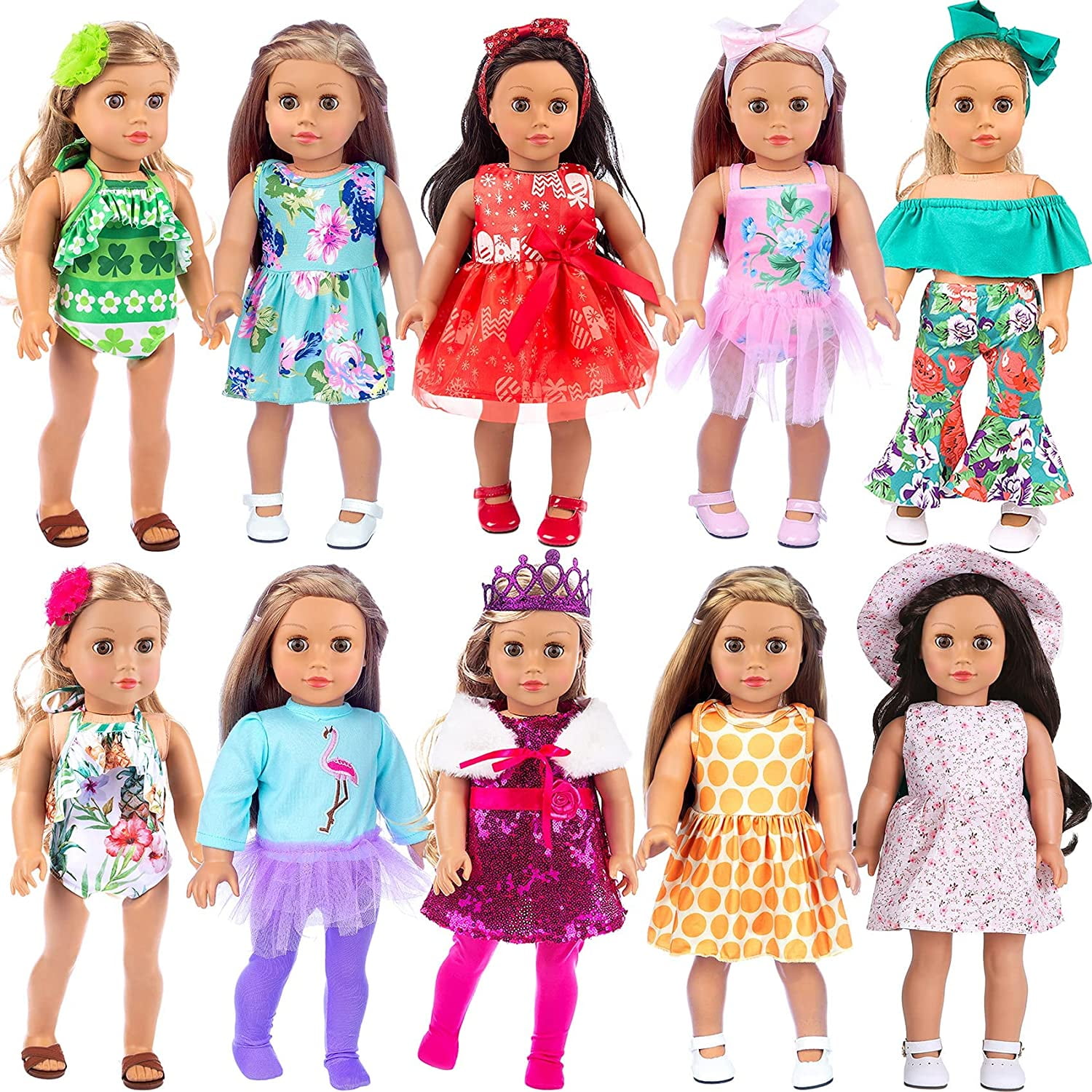 ZITA ELEMENT 24 Pcs American Doll Clothes and Accessories for 18 inch Dolls - 18" Doll Clothing Outfits Dress Swimsuits Tights Headbands