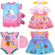ZITA ELEMENT 4 Sets Baby Doll Clothes for 14 -18 Inch Dolls, 7 Pcs Doll Outfits Accessories Include Jumpsuit, Dresses, Headbands, Hats, Shoes
