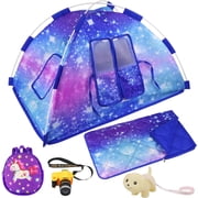 ZITA ELEMENT 5 Items American 18 Inch Doll Camping Tent Set and 18 Inch Doll Accessories Including Doll Tent, Sleeping Bag, Backpack, Toy Camera and Dog ﻿