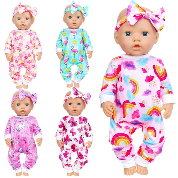 ZITA ELEMENT 5 Sets Baby Doll Clothes and Headbands Baby Doll Accessories Set for 14 -16 Inch Doll, Total 10 pcs Baby Doll Jumpsuit Outfits and Accessories for 15 Inch Baby Dolls 18 Inch Dolls