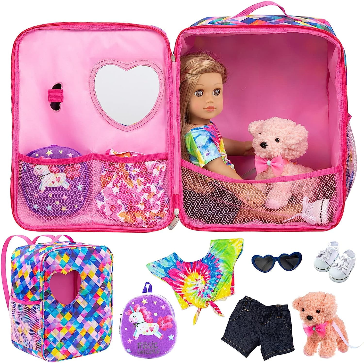 ZITA ELEMENT 23 Pcs American 18 Inch Girl Doll Accessories Suitcase Travel  Set I