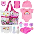 thumbnail image 1 of ZITA ELEMENT Baby Doll Accessories 13 Pcs Baby Doll Feeding and Caring Set Babies Pretend Doll Accessories Including Baby Doll Diaper Bag, Diapers, Clothes, Bottles, Dinner Plate, Pacifier and Comb, 1 of 7
