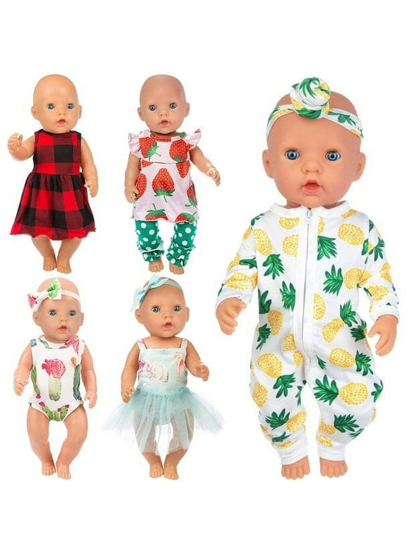 ZITA ELEMENT Baby Doll Clothes 14-16 Inch 5 Sets Doll Outfits Pajamas for 43cm New Born Baby Dolls, Doll Accessories for 18 Inch Girl Doll 15 Inch Baby Doll