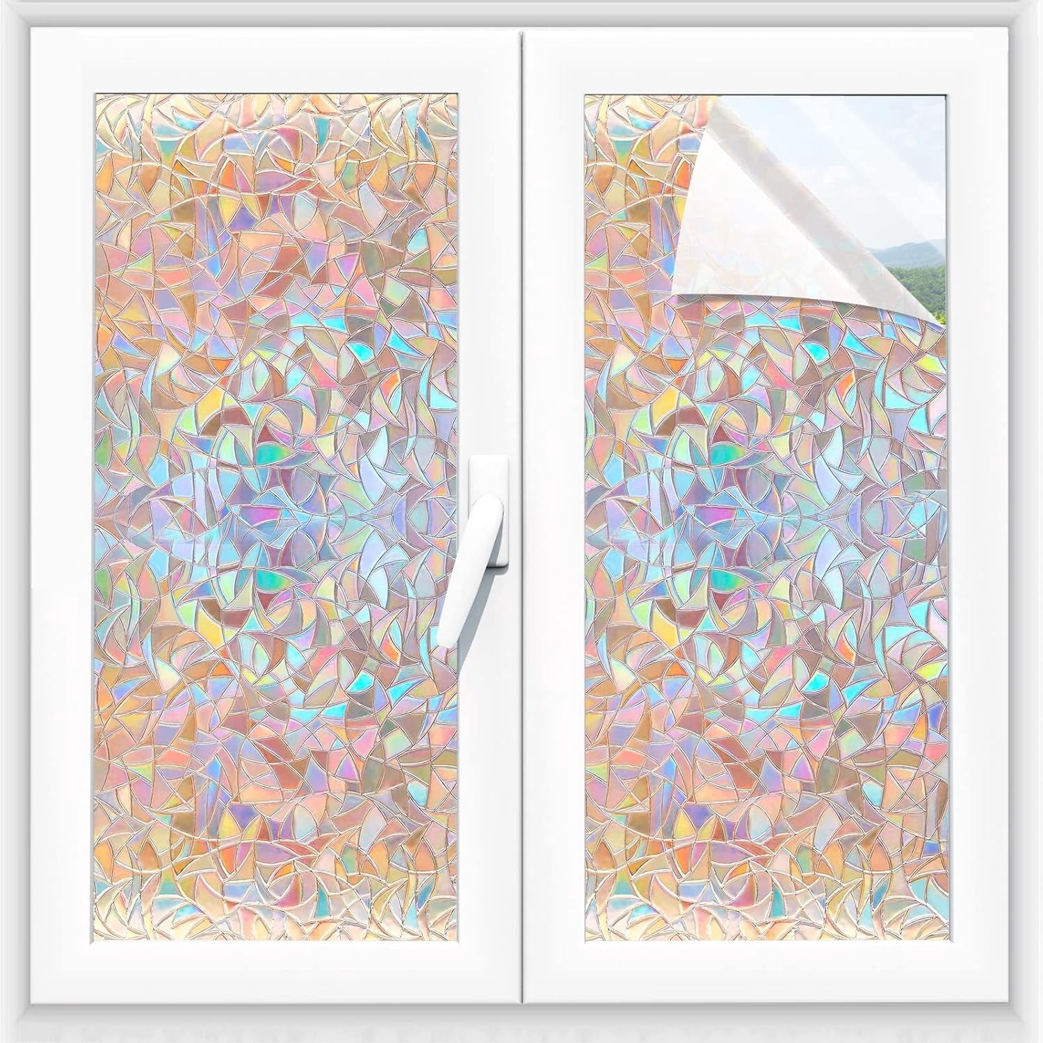 ZIVACATE 17.5"x86.6" Window Privacy Film Rainbow Window Clings Decorative Stained Glass Window Vinyl Non-Adhesive for Home