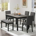 thumbnail image 1 of ZIVACATE 6-Piece Solid Wood Dining Table Set, Including 1 Dining Table, 4 Upholstered Chairs and 1 Bench, Wooden Legs Dining Table Set for Dining Room, Kitchen, Restaurant, Dark Gray, 1 of 12