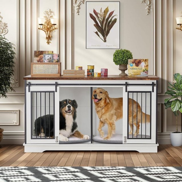 ZIVACATE 60.6" Dog Crate Furniture for 2 Dogs Heavy Sturdy Dog Kennel