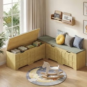 ZIVACATE 63" L Shaped Storage Bench with Cushion, Kitchen Breakfast Nook Benches, Wood Storage Bench with Storage for Dining Room, Kitchen, EntrywayNatural