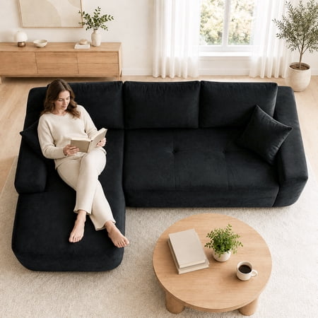 ZIVACATE 85" Modular Sofa Bed, Cloud Sectional Couch with L-Shape Chaise for Living Room, Modern Modular Sofa with Deep Seat, No Assembly Required, Black, Left