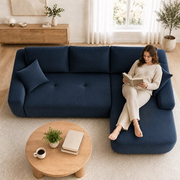 ZIVACATE 85" Modular Sofa Bed, Cloud Sectional Couch with L-Shape Chaise for Living Room, Modern Modular Sofa with Deep Seat, No Assembly Required, Blue, Right