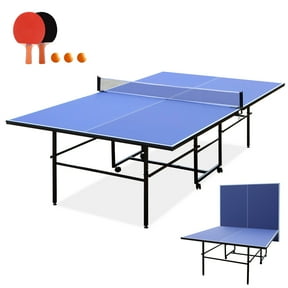 ZIVACATE 8ft Mid-Size Table Tennis Table, Foldable&Portable, Ping Pong Table with Net, 2 Table Tennis Paddles and 3 Balls for Indoor Outdoor Game-(Blue,Silver)