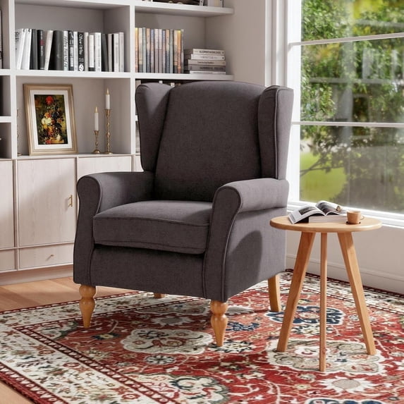 ZIVACATE Vintage Accent Chair & Coffee Table Set, High-Back Reading Chair with Solid Wood Side Table for Living Room, Bedroom, Reading Nook - Comfortable & Stylish(Dark Gray)