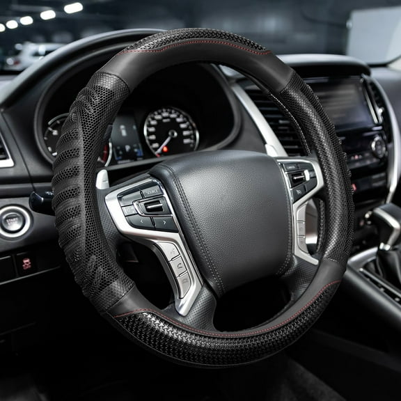 ZIVACATE Car Steering Wheel Cover Universal Microfiber Leather Anti-Slip Car Accessories for Men and Women,Black