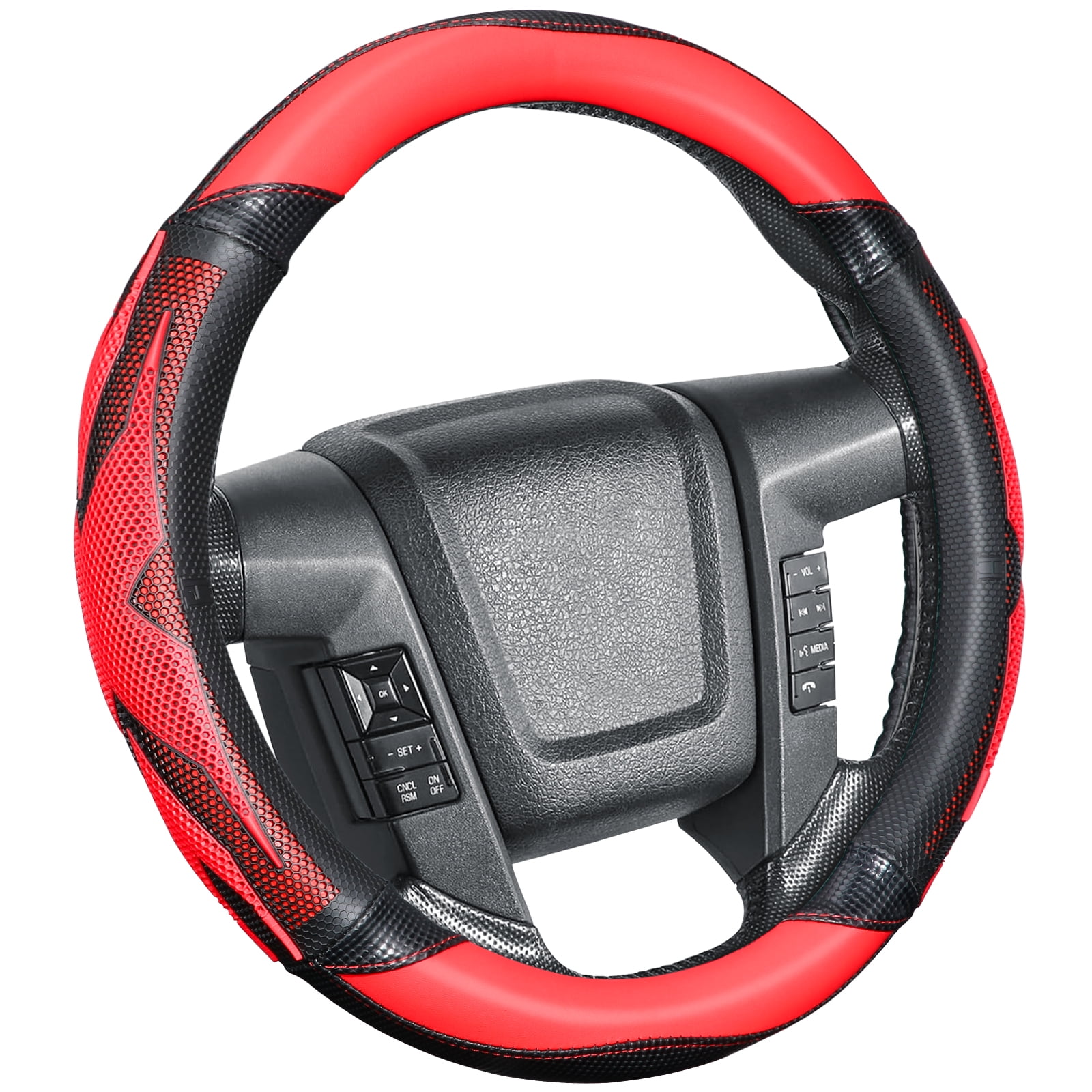 ZIVACATE Car Steering Wheel Cover for Men and Women Leather Universal Anti-Slip Car Accessories,Red