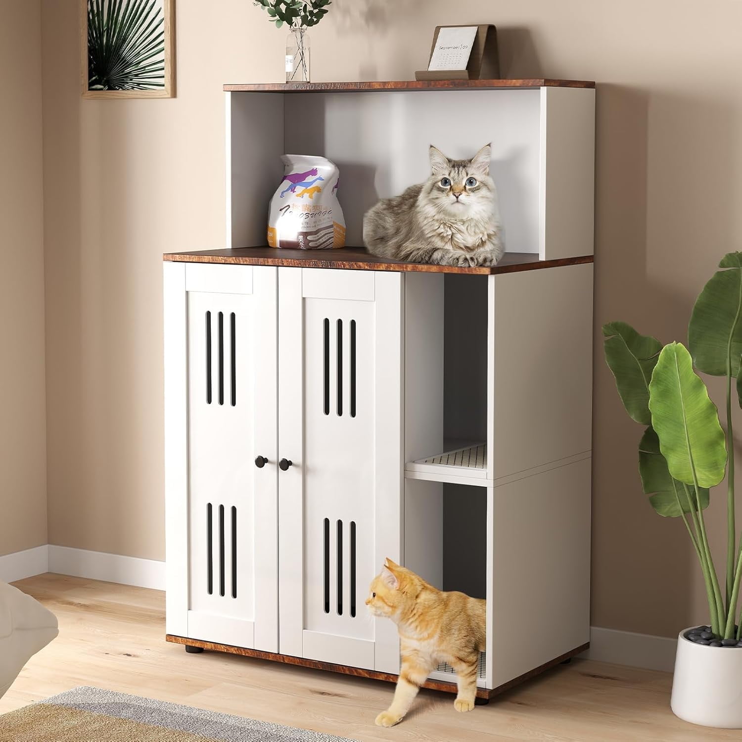 ZIVACATE Cat Litter Box Enclosure, Cat Litter Box Furniture Hidden with Scratch Pad, White ...