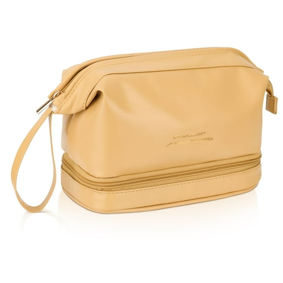 ZIVACATE Cosmetic Bag For Women With Brush Storage Travel Makeup Bag Large & Portable Toiletry Bag For Traveling Accessories, Yellow