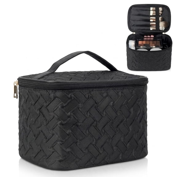 ZIVACATE Travel Makeup Bag with Compartments, Large Cosmetic Organizer with Brush Storage, Portable Toiletry Case for Women Men, Black