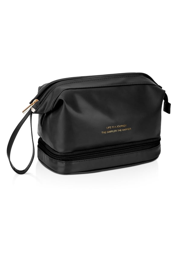 Makeup Bag With Compartments Toiletry Bags For Traveling Women Large Cosmetic Bag Organizer, Black