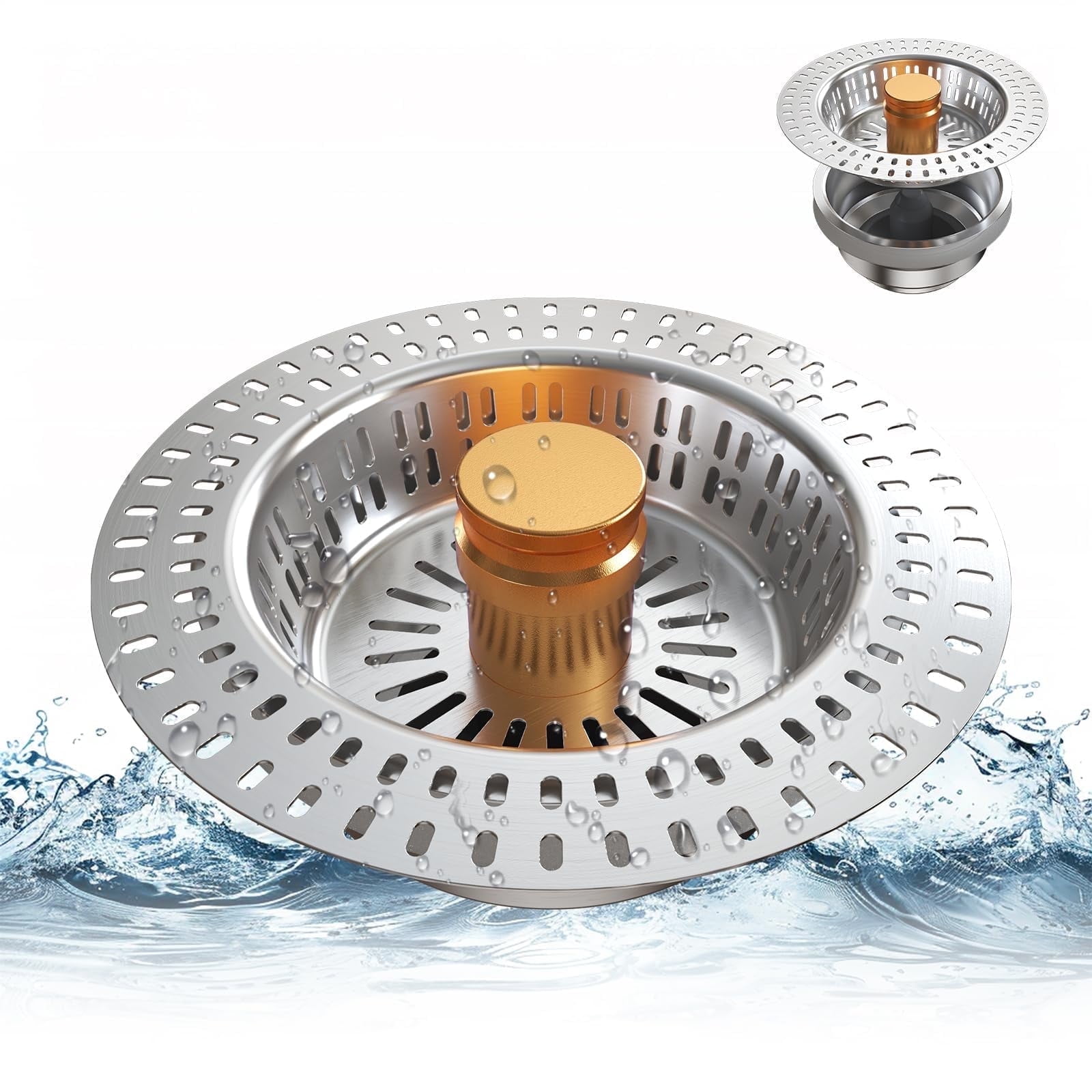 ZIVACATE Upgraded 3in1 Kitchen Sink Drain Strainer & Sink Stopper, Stainless Pop Up Anti-Clogging Kitchen Sink Stopper, Fit US Standard 3-1/2'' Sink Drain Hole, Gold - Walmart.com