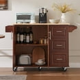 thumbnail image 1 of ZIVACATE Walnut 54" Rolling Kitchen Island Cart with Storage, Large Kitchen Cart with Folding Drop Leaf Breakfast Bar, Wood Island Table for Kitchen with 3 Drawers and Spice Rack & Towel Rack, Brown, 1 of 8