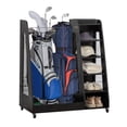 thumbnail image 1 of ZIVACATE Wooden Golf Bag Organizer and Storage Rack, 2 Golf Bag Storage Rack with Wheels, for Garage, Suitable for Garage Home Golf Club,Black, 1 of 8