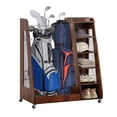 thumbnail image 1 of ZIVACATE Wooden Golf Bag Organizer and Storage Rack, 2 Golf Bag Storage Rack with Wheels, for Garage, Suitable for Garage Home Golf Club, Brown, 1 of 8