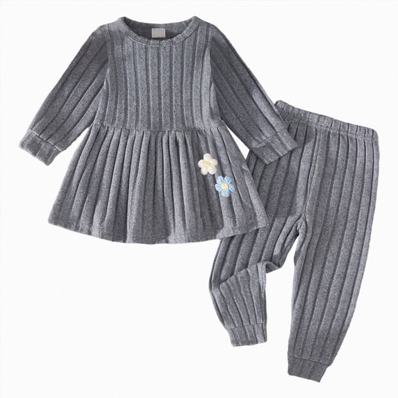 ZIXKCGDSE Baby Girl Clothes Fall Knit Long Sleeved Top and Pants Set Trendy Winter Outfits Going Out Size 2-3 Years