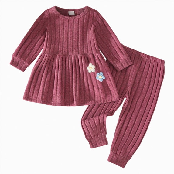 ZIXKCGDSE Baby Girl Clothes Fall Knit Long Sleeved Top and Pants Set Trendy Winter Outfits Going Out Size 2-3 Years