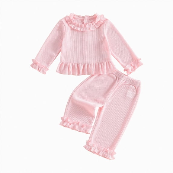 ZIXKCGDSE Baby Girl Clothes Ruffle Sleeved Pullover Tops and Wide Leg Pants Fall Outfits Size 12-18 Months