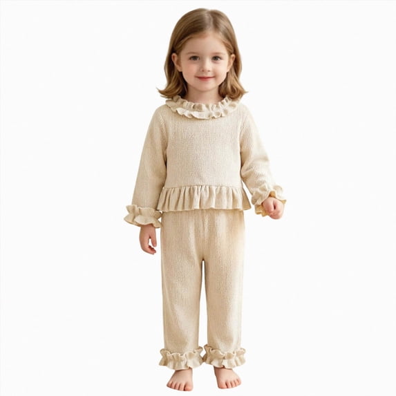 ZIXKCGDSE Baby Girl Clothes Ruffle Sleeved Pullover Tops and Wide Leg Pants Fall Outfits Size 2-3 Years
