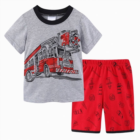 ZIXKCGDSE Boys Summer Outfits Kids Cotton Short Sleeve Shirt and Shorts Cute Clothing Set Size 3-4 Years