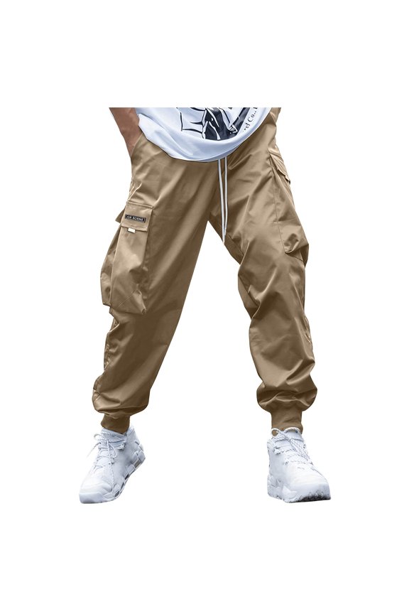 Cargo Pants for Men Elastic Waist Drawstring Joggers Hiking Pants with Pockets Size L2
