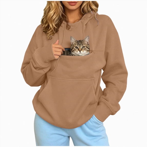 ZIXKCGDSE Cat Pouch Hoodie for Women Sweatshirt with Pet Pocket Carrier Pullover Fall Tops Size 4XL