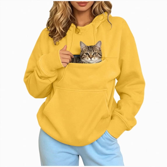 ZIXKCGDSE Cat Pouch Hoodie for Women Sweatshirt with Pet Pocket Carrier Pullover Fall Tops Size L
