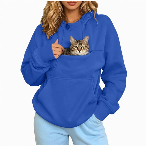 ZIXKCGDSE Cat Pouch Hoodie for Women Sweatshirt with Pet Pocket Carrier Pullover Fall Tops Size S