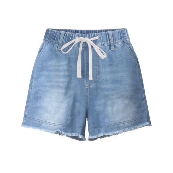 ZIXKCGDSE Denim Shorts Women Drawstring Elastic Waist Jean Shorts with Pockets Going Out Size M