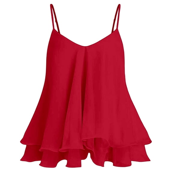 ZIXKCGDSE Flowy Tank Tops for Women Ruffle Spaghetti Strap Camisole Summer Trendy Clothes Size M