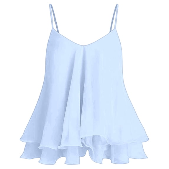 ZIXKCGDSE Flowy Tank Tops for Women Ruffle Spaghetti Strap Camisole Summer Trendy Clothes Size S