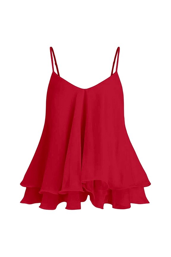 Flowy Tank Tops for Women Ruffle Spaghetti Strap Camisole Summer Trendy Clothes Size XL